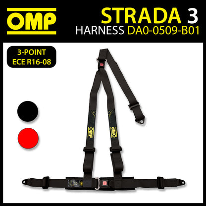 DA0-0509 OMP STRADA 3 Safety Harness 3-Point 2" Road Seat Belts ECE R16-08 Spec