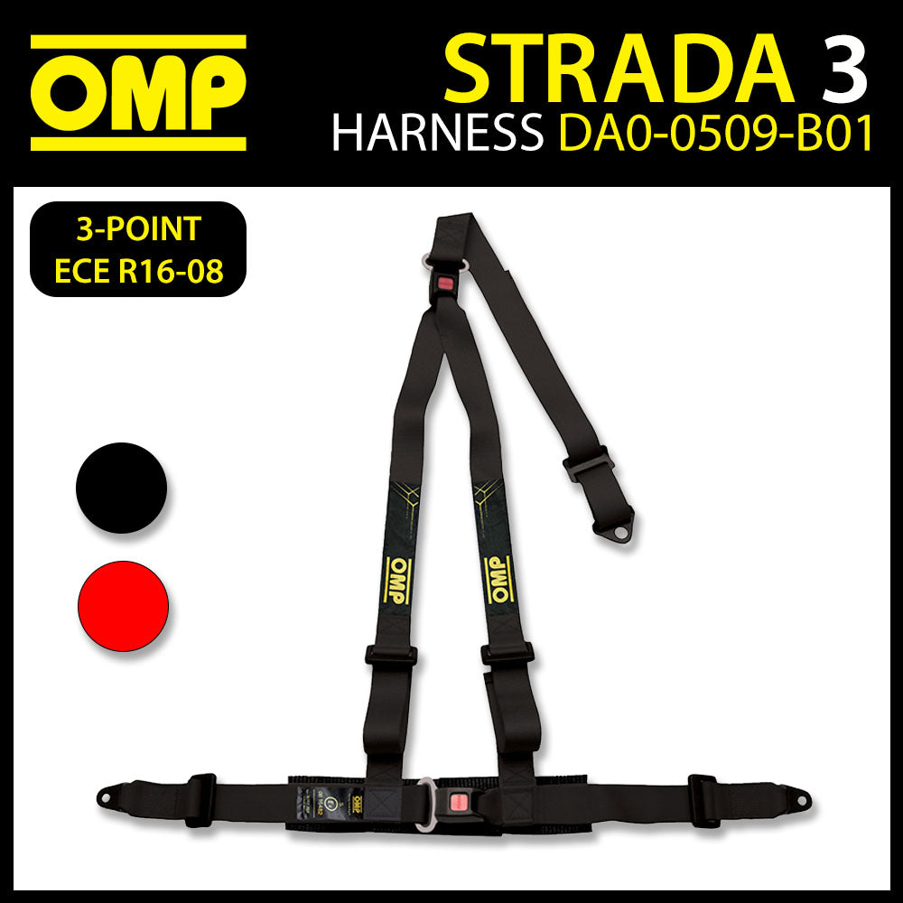 DA0-0509 OMP STRADA 3 Safety Harness 3-Point 2" Road Seat Belts ECE R16-08 Spec