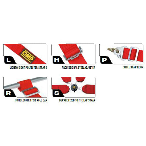 OMP Racing Harness FIRST 3" Pull Up Professional Safety Belts 4-Point FHR FIA