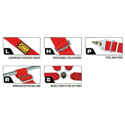 OMP Racing Harness FIRST 3" Pull Up Professional Safety Belts 4-Point FHR FIA