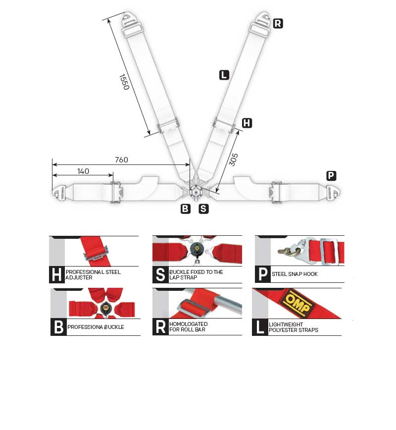 OMP Racing Harness FIRST 3" Pull Up Professional Safety Belts 4-Point FHR FIA