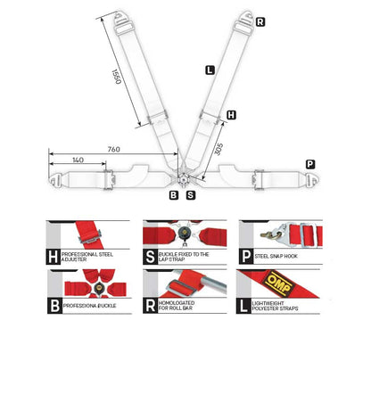 OMP Racing Harness FIRST 3" Pull Up Professional Safety Belts 4-Point FHR FIA