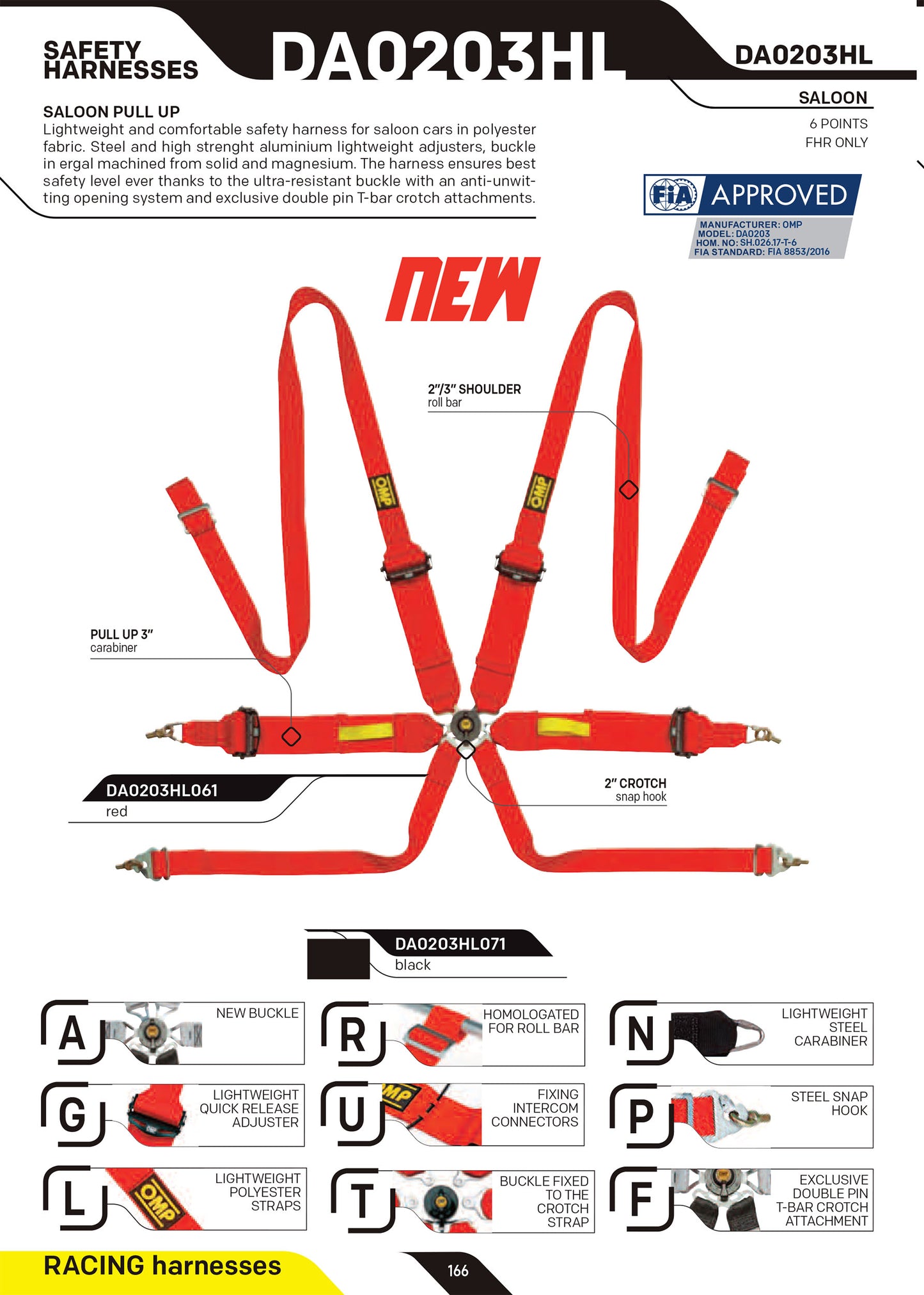 DA0203HL OMP TECNICA 3"+2" SAFETY HARNESS 6-POINT MOTORSPORT RACE RALLY FIA FHR