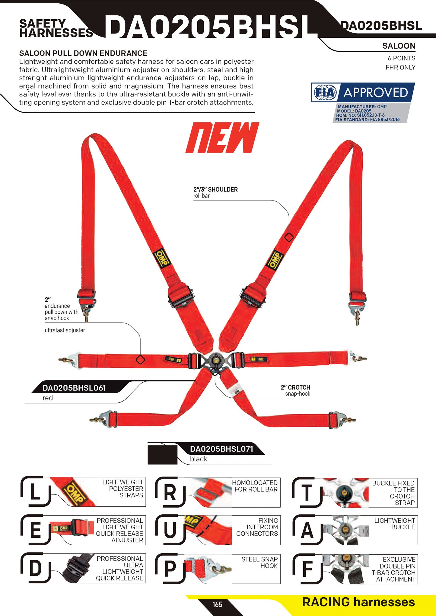 DA0205BHSL HARNAIS DE SÉCURITÉ OMP RACING TYPE ENDURANCE À TIRER FHR FIA 8853-2016