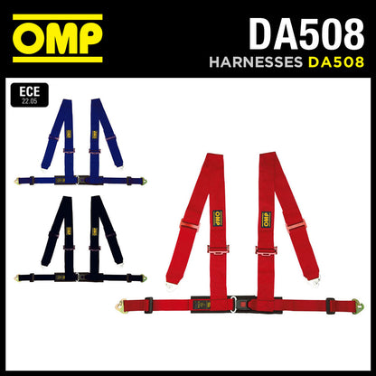 HARNAIS OMP DA508 RACING 4M" BRETELLES 3" MOUSQUETON ROUGE / NOIR / BLEU