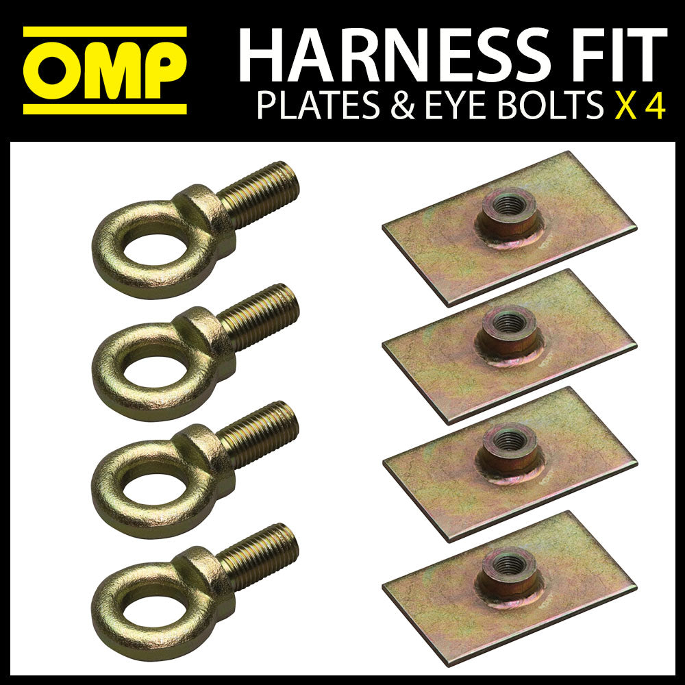 OMP Racing Harness 4-Point Fixing Plates and Eyebolts (Pack of 4) FIA Race Rally
