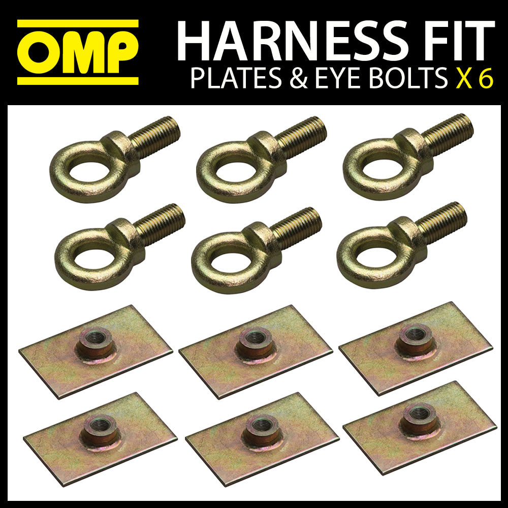 OMP Racing Harness 6-Point Fixing Plates and Eyebolts (Pack of 6) FIA Race Rally