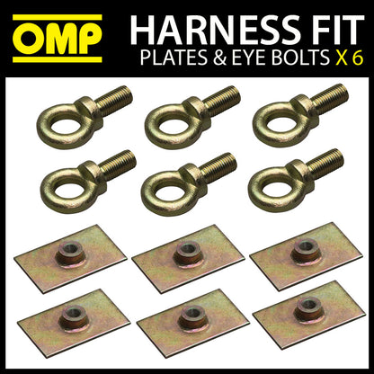OMP Racing Harness 6-Point Fixing Plates and Eyebolts (Pack of 6) FIA Race Rally
