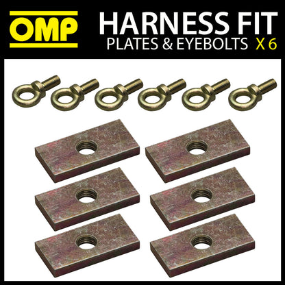 OMP Racing Harness Reinforced Fixing Plates and Eyebolts (Pack of 6) Race Rally
