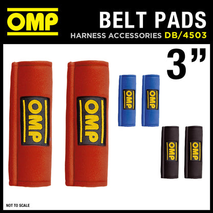 Paire de coussinets de ceinture de sécurité pour harnais de course OMP DB/450/3" de largeur 3" en ROUGE / NOIR / BLEU