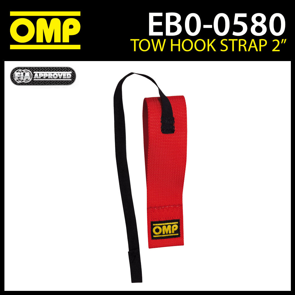 EB/580/R OMP Racing Tow Hook Strap Red 2 Inch Elastic Chassis Strap FIA Approved