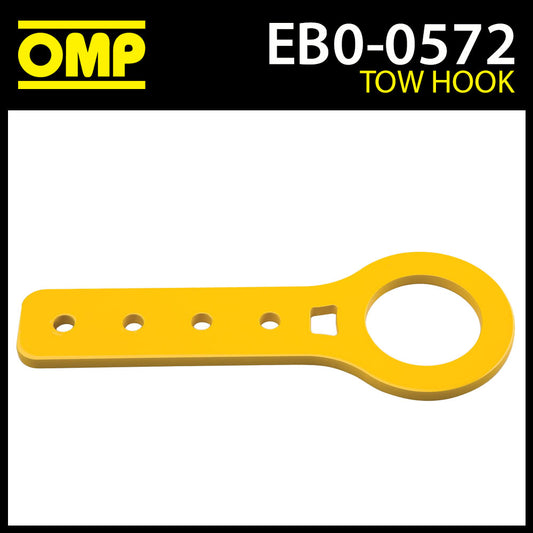 EB/572 OMP Racing Flat Aluminium Tow Hook Yellow for Race/Road/Track/Rally