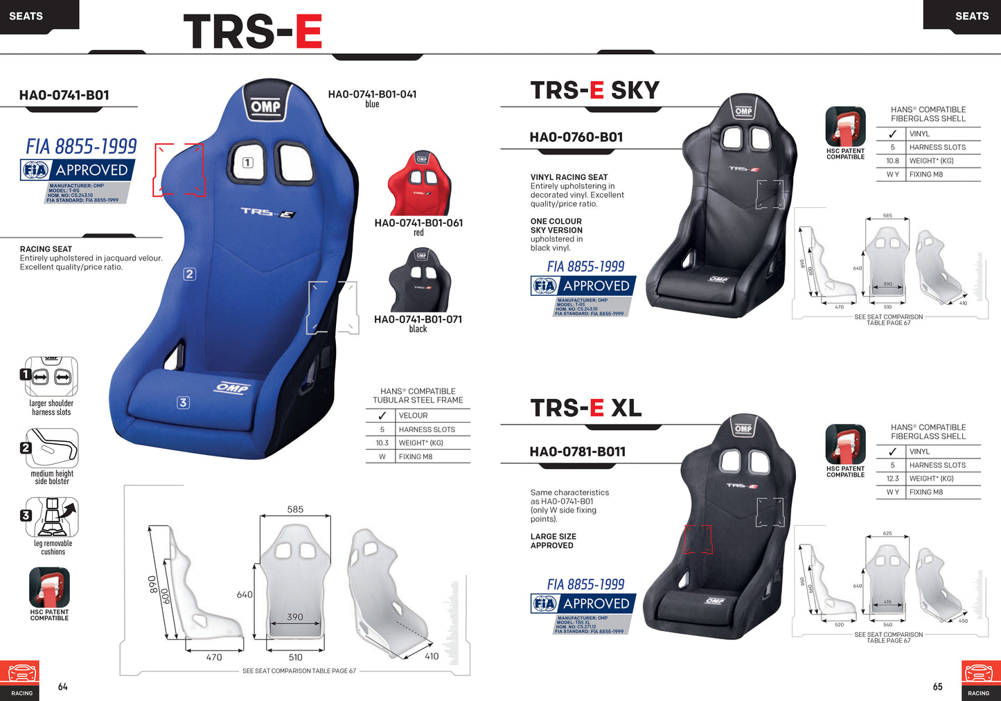 SIÈGE DE COURSE HA/781E OMP TRS-E XL VERSION SPÉCIALE EXTRA LARGE pour LES PLUS GRANDS CONDUCTEURS !