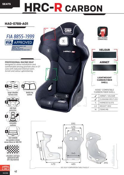 HA/788 OMP HRC-R CARBON FIBRE RACE SEAT (SIZE L) STREAMLINE DESIGN GT RACE CARS