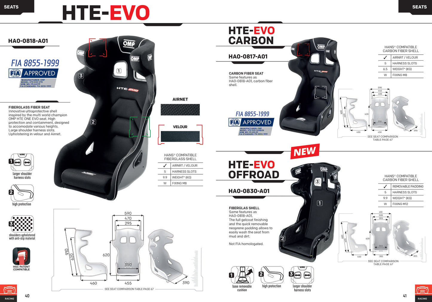 OMP HTE-EVO Off-Road Racing Seat Innovative Ultra-Protective Fibreglass Shell