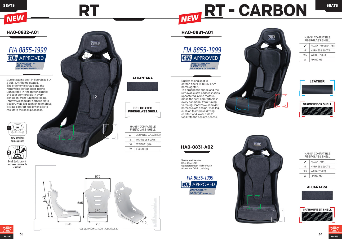 OMP RT Carbon Race Schalensitz, ultraleicht, schwarzes Leder, FIA 8855-1999