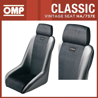 HA/737E OMP CLASSIC RACE SEAT 1970s REVIVAL VINTAGE STYLE FAUX LEATHER/VELVET