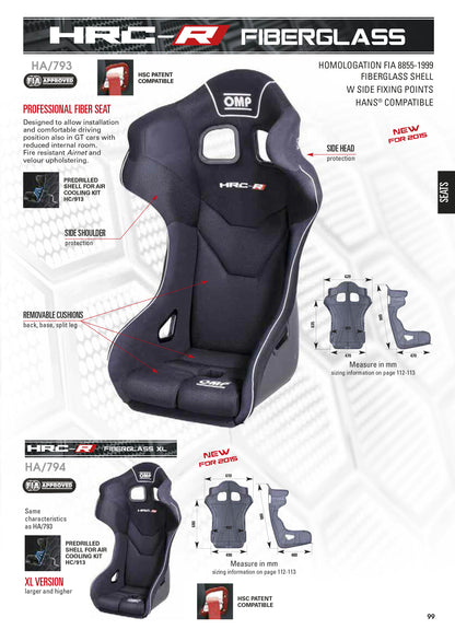 HA/793/N OMP HRC-R GT RACE SEAT FIA FIBREGLASS SHELL WITH FIRE RESISTANT AIRNET