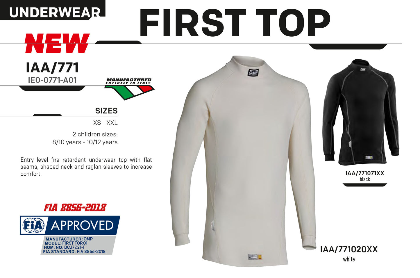 OMP First Top feuerfeste Baselayer-Unterwäsche FIA ​​Motorsport Race Rally Kart