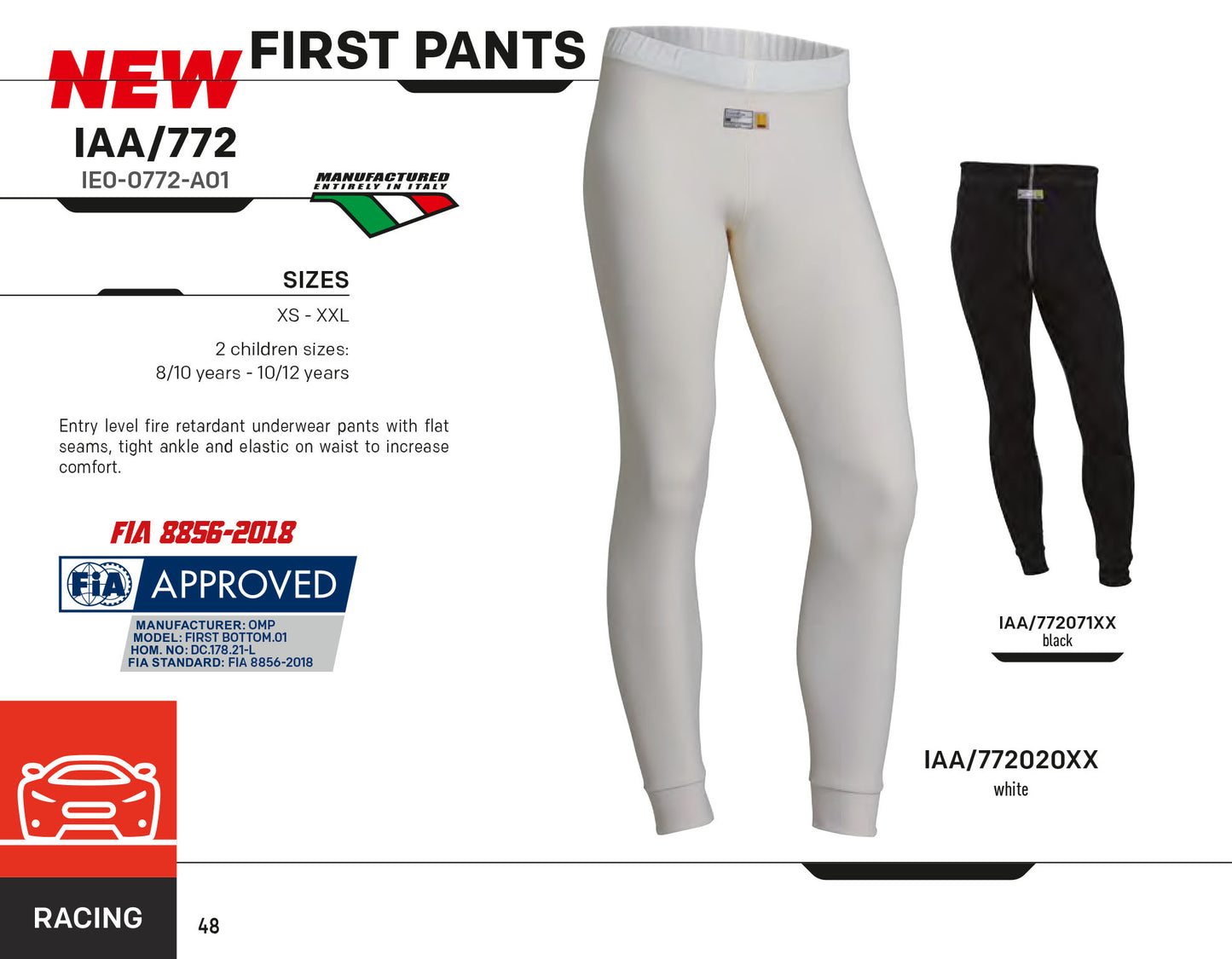 OMP First Pants Feuerfeste Unterwäsche, FIA-geprüft, Motorsport, Rennen, Rallye, Kartfahren