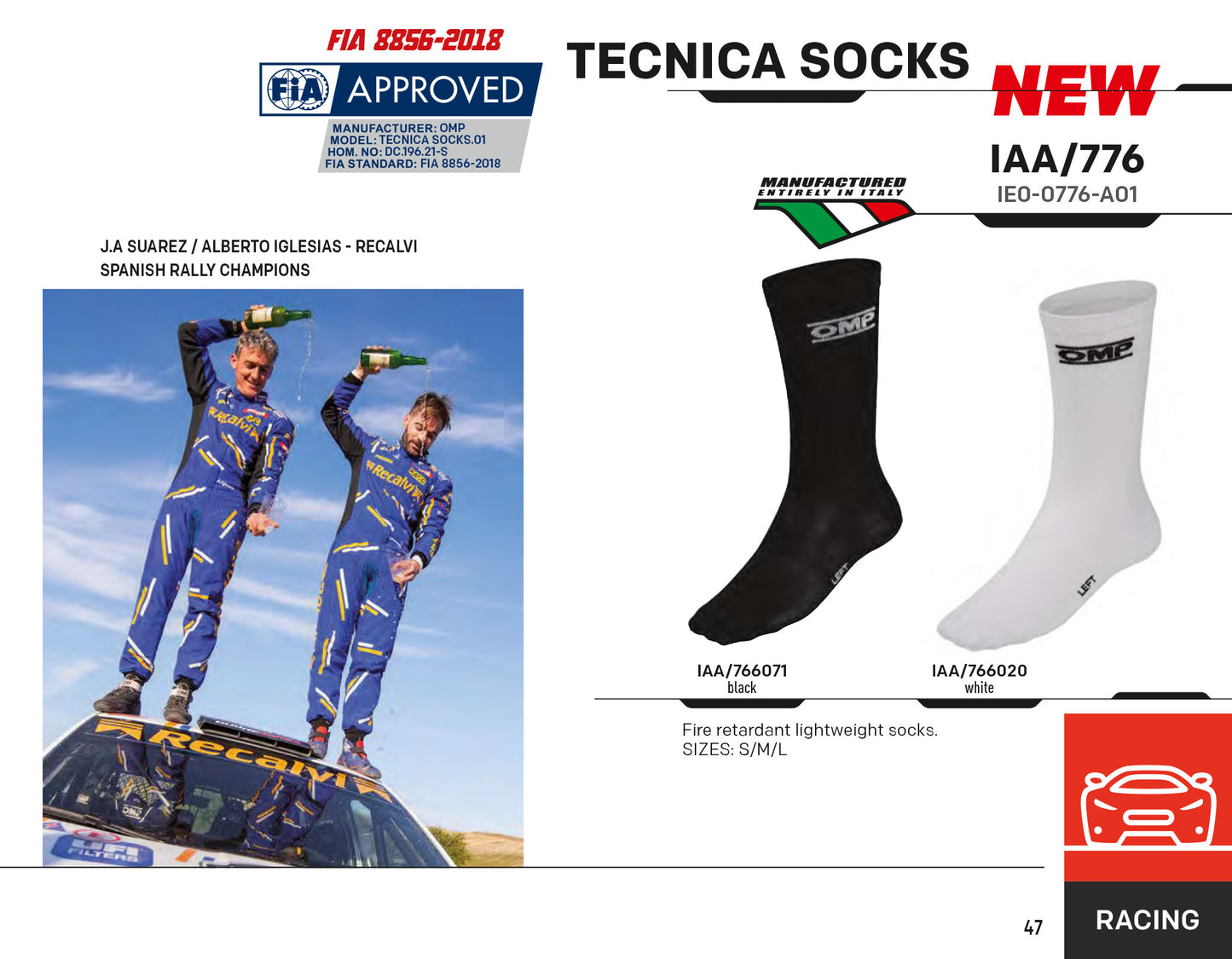 OMP Tecnica SocKS Feuerfeste Unterwäsche Motorsport Rennen Rallye FIA ​​genehmigt