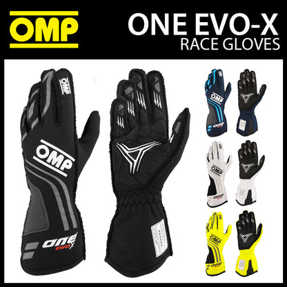 Gants de pilote de course OMP ONE EVO-X ignifuges pour rallye de course homologués FIA 8856-2018