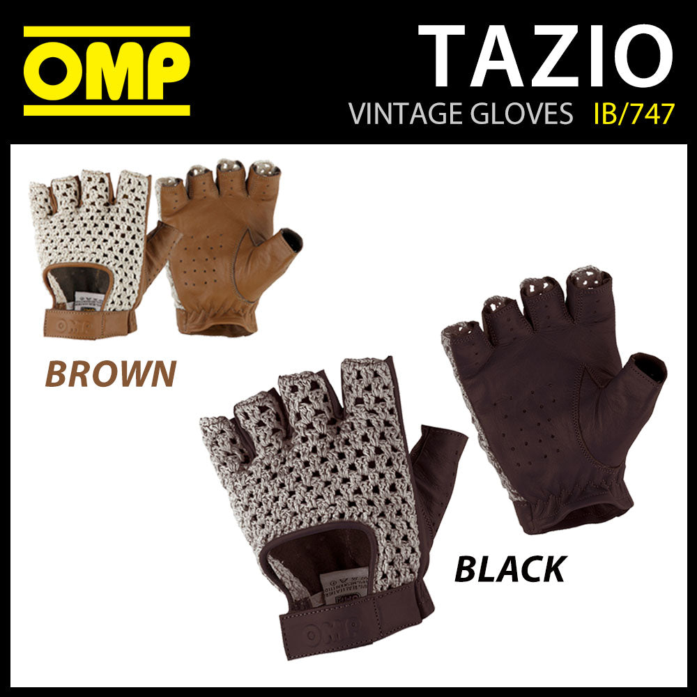 Gants de conduite OMP Tazio Vintage Classic Style rétro court en cuir en 4 tailles