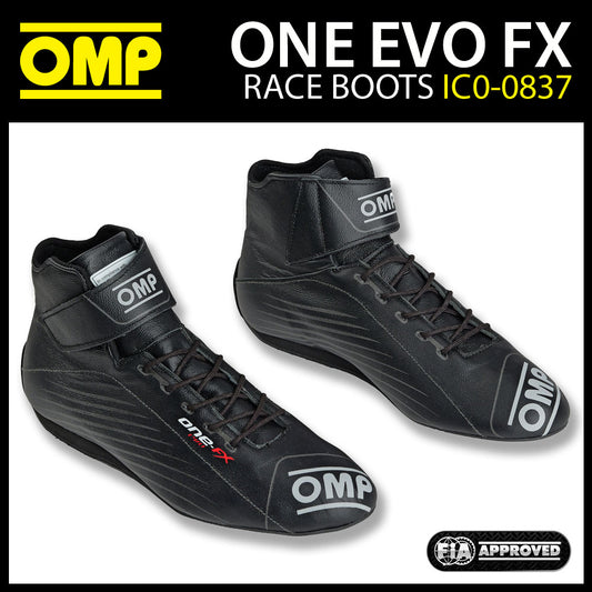 IC0-0837 OMP ONE EVO FX Racing Boots Black Leather Shoe Fireproof FIA 8856-2018