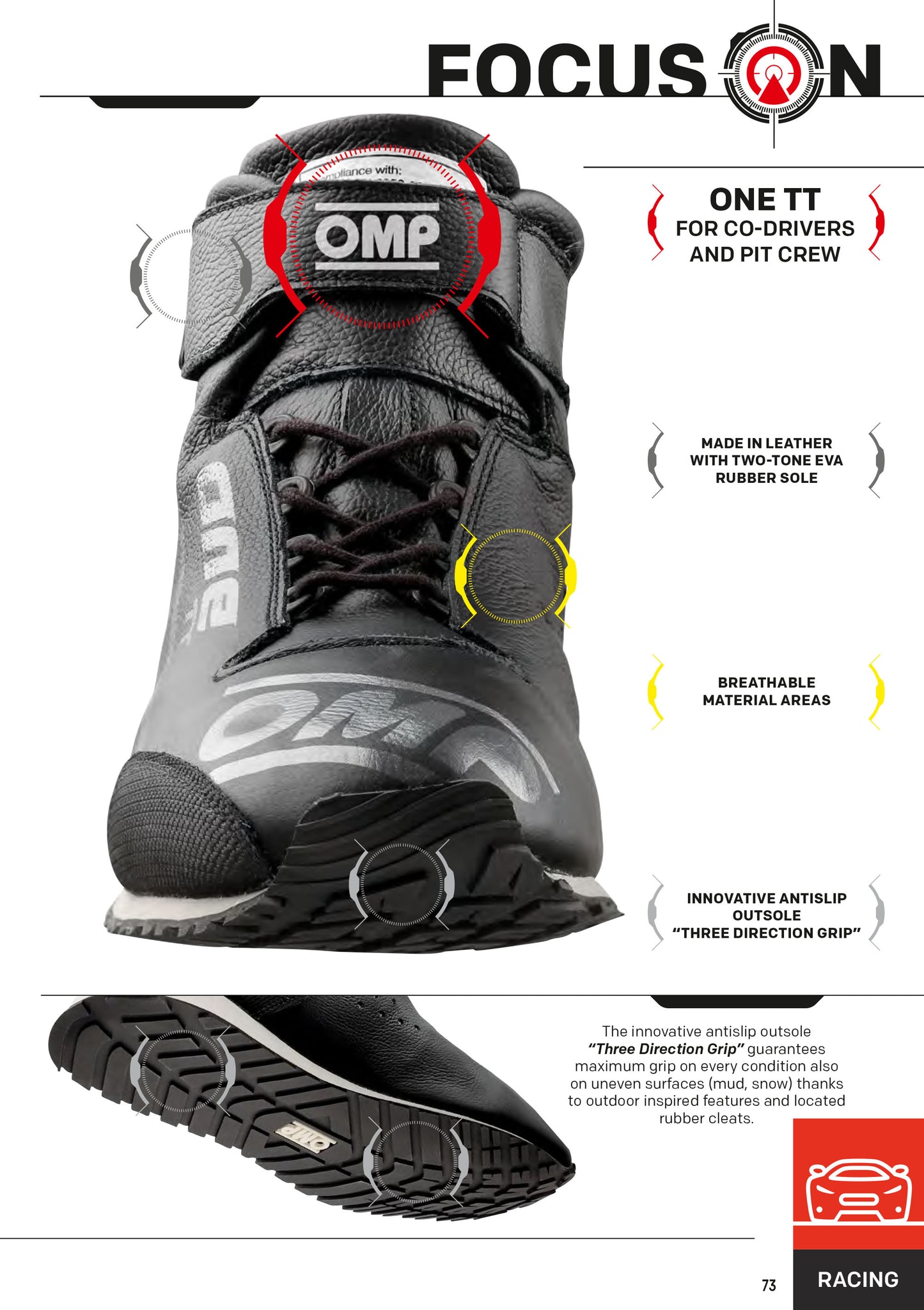 OMP One TT Beifahrerschuhe, Mechanikerstiefel, Leder, feuerfest, FIA 8856-2018 Spec