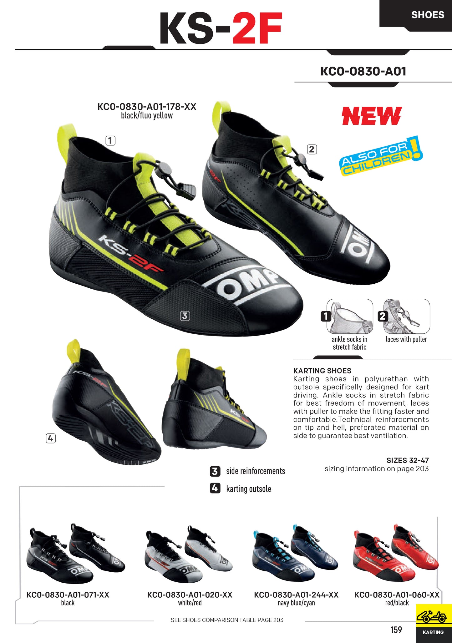 Bottes de karting OMP KS-2F Chaussures de course de karting en 5 couleurs et tailles EU 32-47