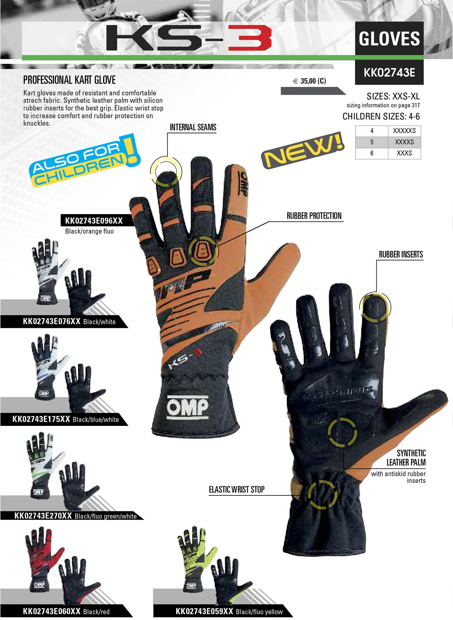 Gants de karting OMP KS-3 KS3, dernière conception, haute adhérence, dans toutes les tailles et couleurs !