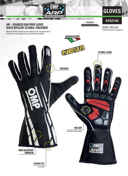 Gants de karting imperméables OMP Advanced Rainproof (ARP) Courses de karting en extérieur