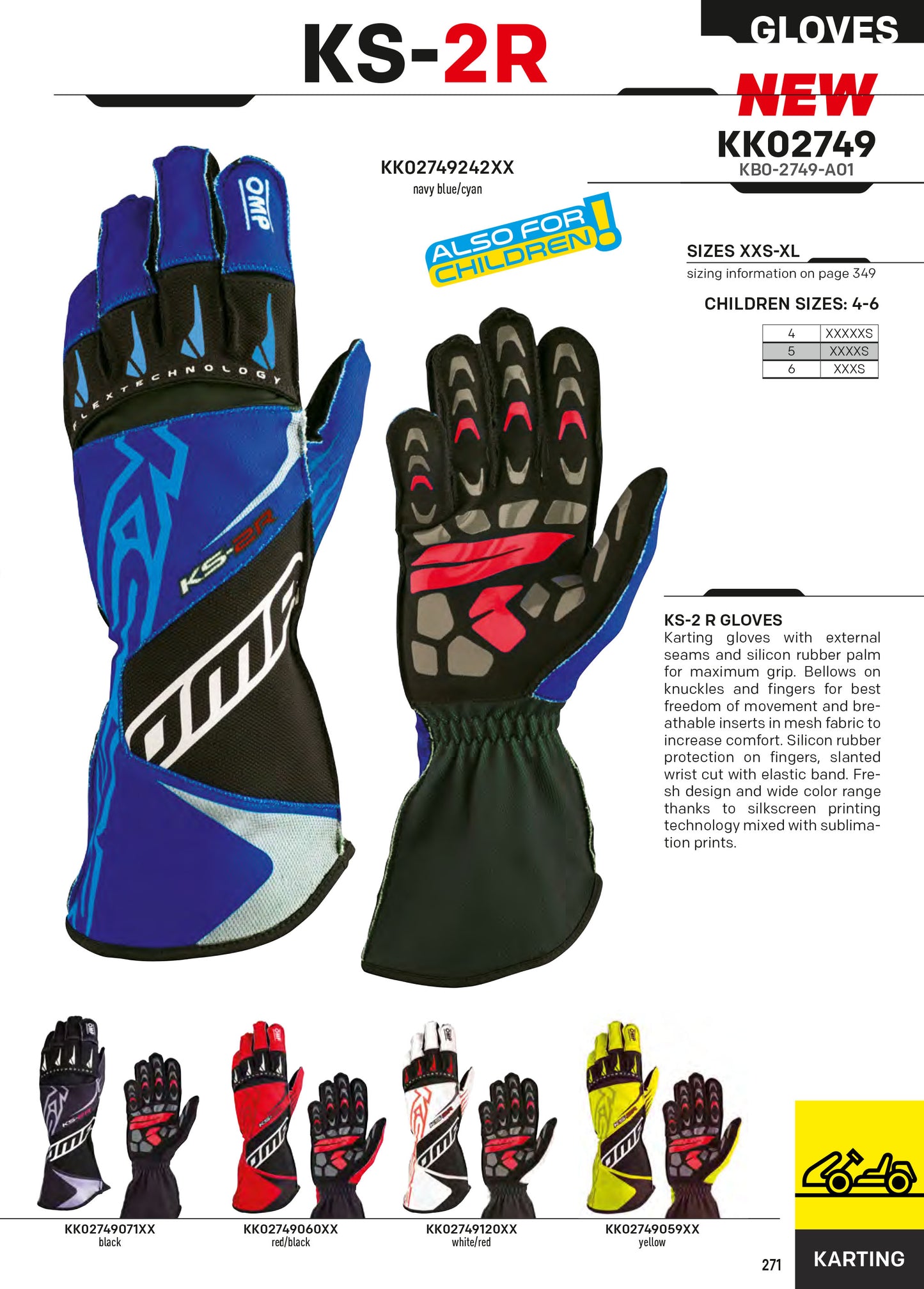 Gants de karting OMP KS-2R Dernière conception KS2R Kart Go-Kart Racing Toutes tailles