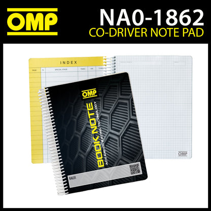 NA/1862 OMP Co Driver Rally Pace Note Pad Book 17x22cm Road Rally Navigator Use