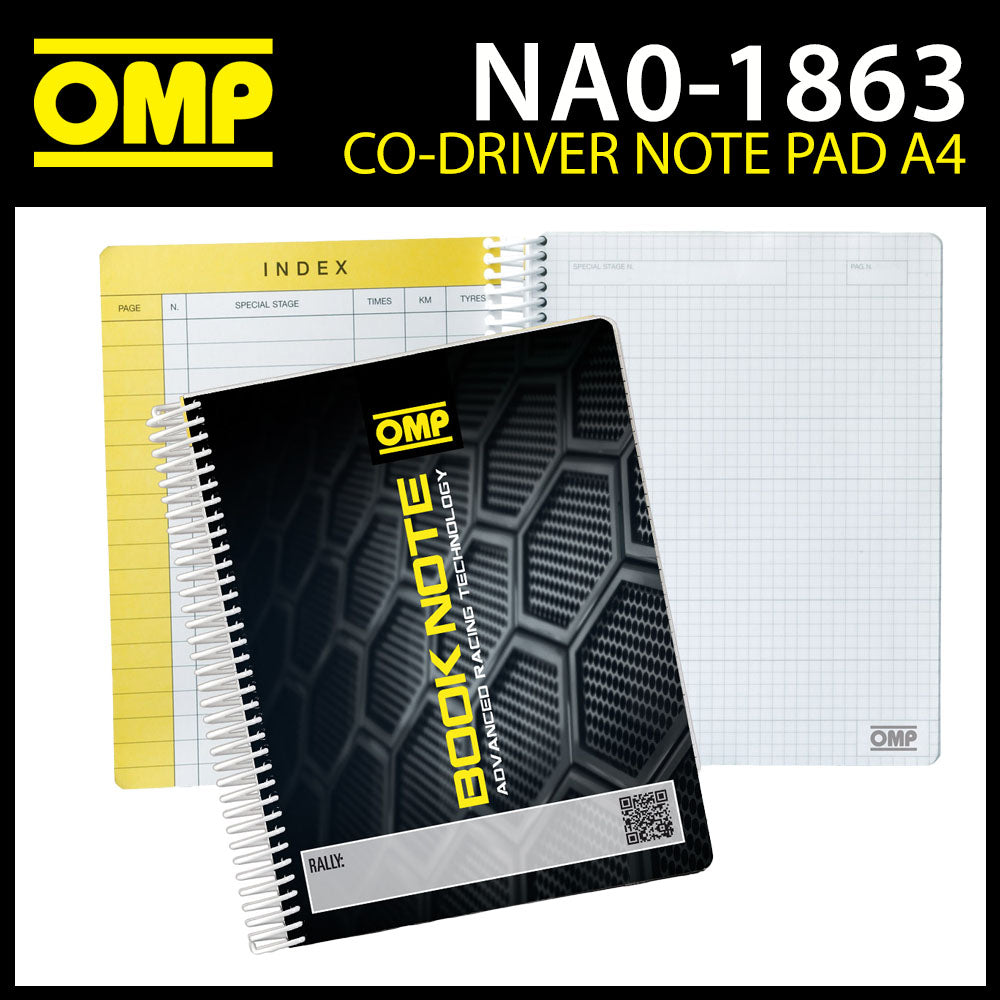 NA/1863 OMP Carnet de notes de copilote de rallye format A4 pour navigateur de rallye routier