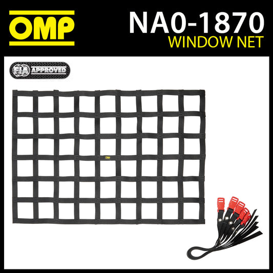 NA/1870/TN Filet de sécurité pour vitres OMP homologué FIA Noir 70x50cm pour voitures de course