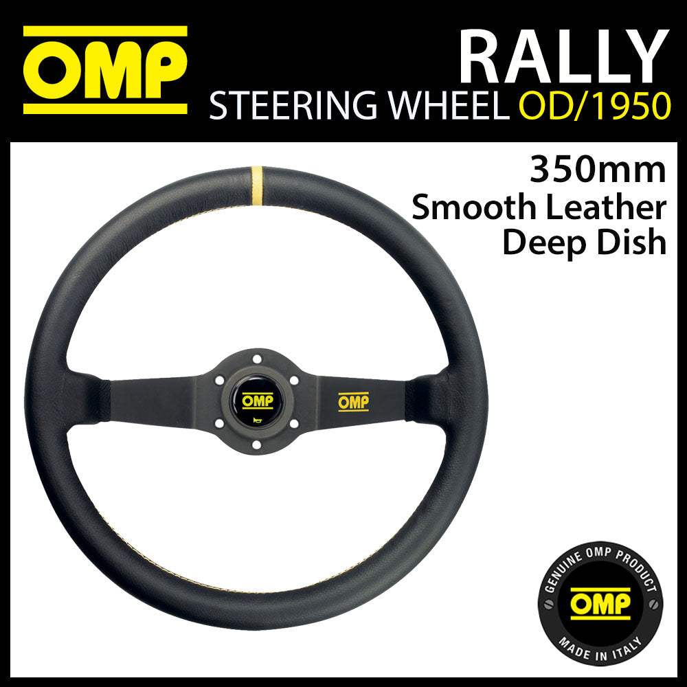 OD/1950 OMP RALLY SMOOTH LEATHER STEERING WHEEL 350mm DEEP DISH - GENUINE OMP!