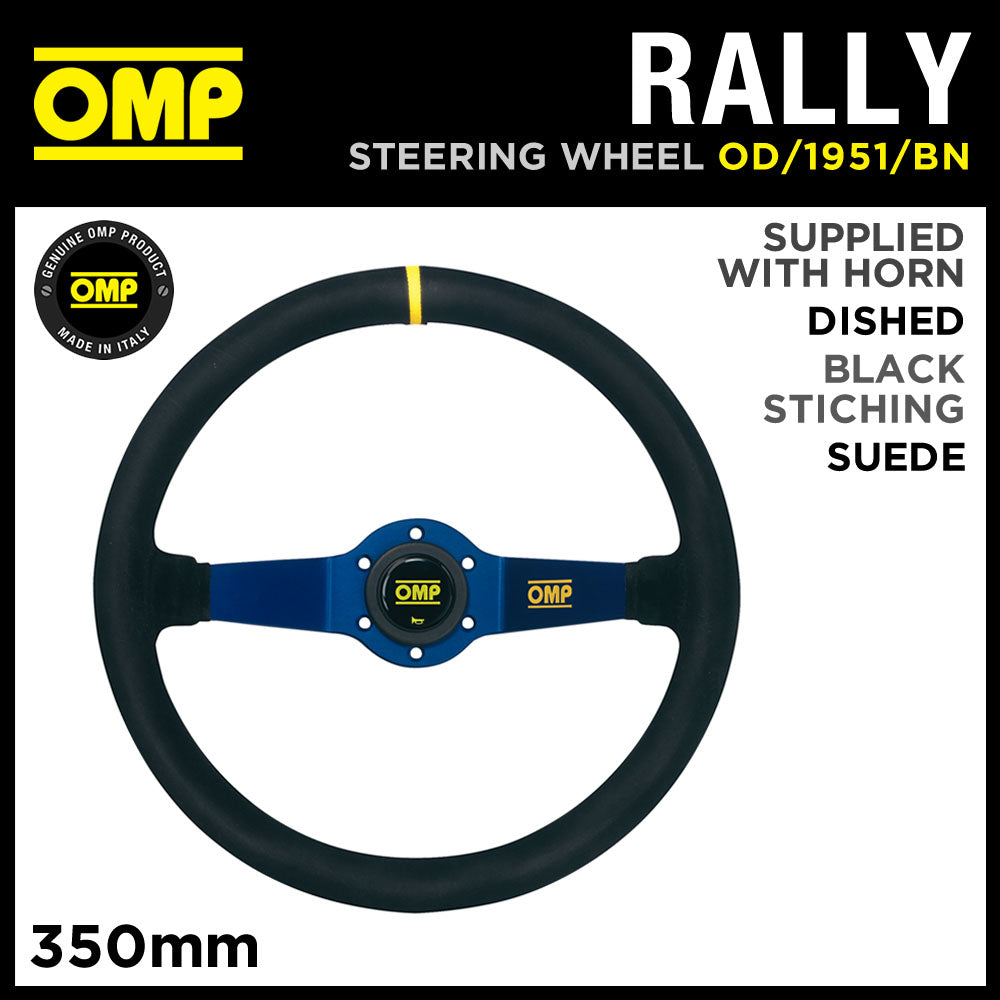 OD/1951/BN OMP RALLY WILDLEDER-LENKRAD 350mm BLAU ELOXIERT SPEICHEN