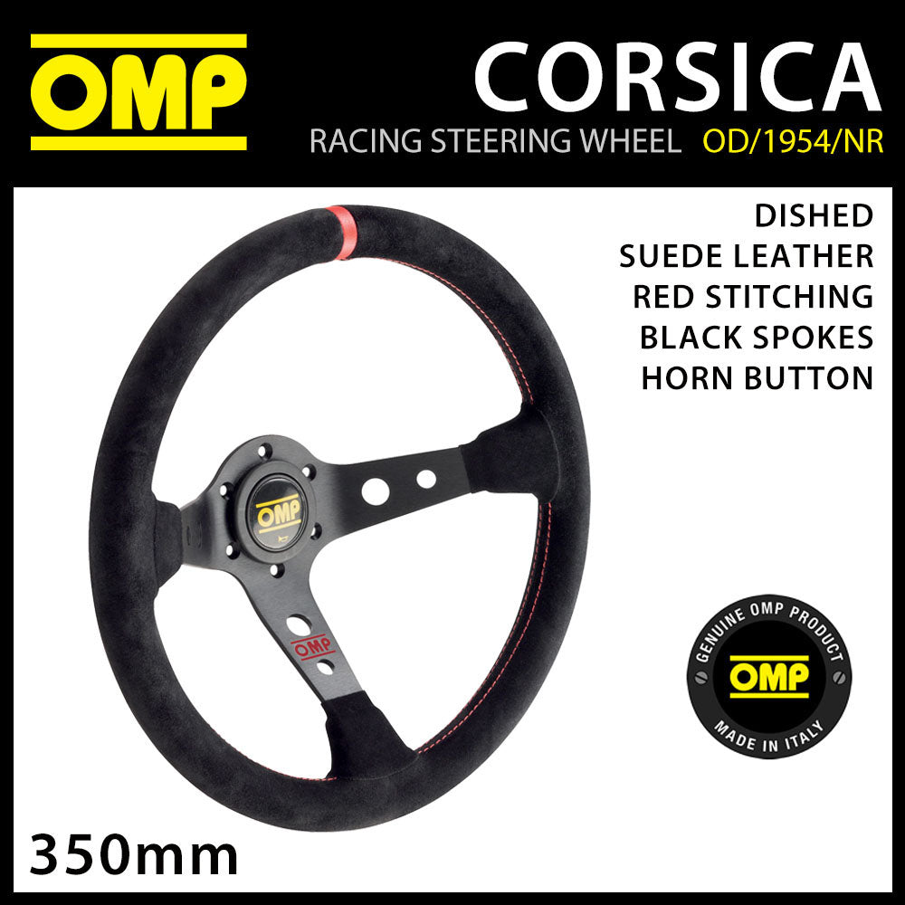 OD/1954/NR OMP CORSICA STEERING WHEEL BLACK/RED 350mm DISHED SUEDE LEATHER