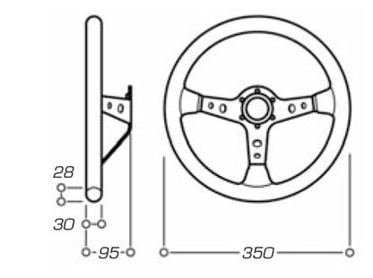 OD/1954/NR OMP CORSICA STEERING WHEEL BLACK/RED 350mm DISHED SUEDE LEATHER