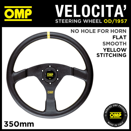 VOLANT OMP VELOCITA OD/1957 CUIR LISSE 350mm NOIR AVEC GARNITURE JAUNE