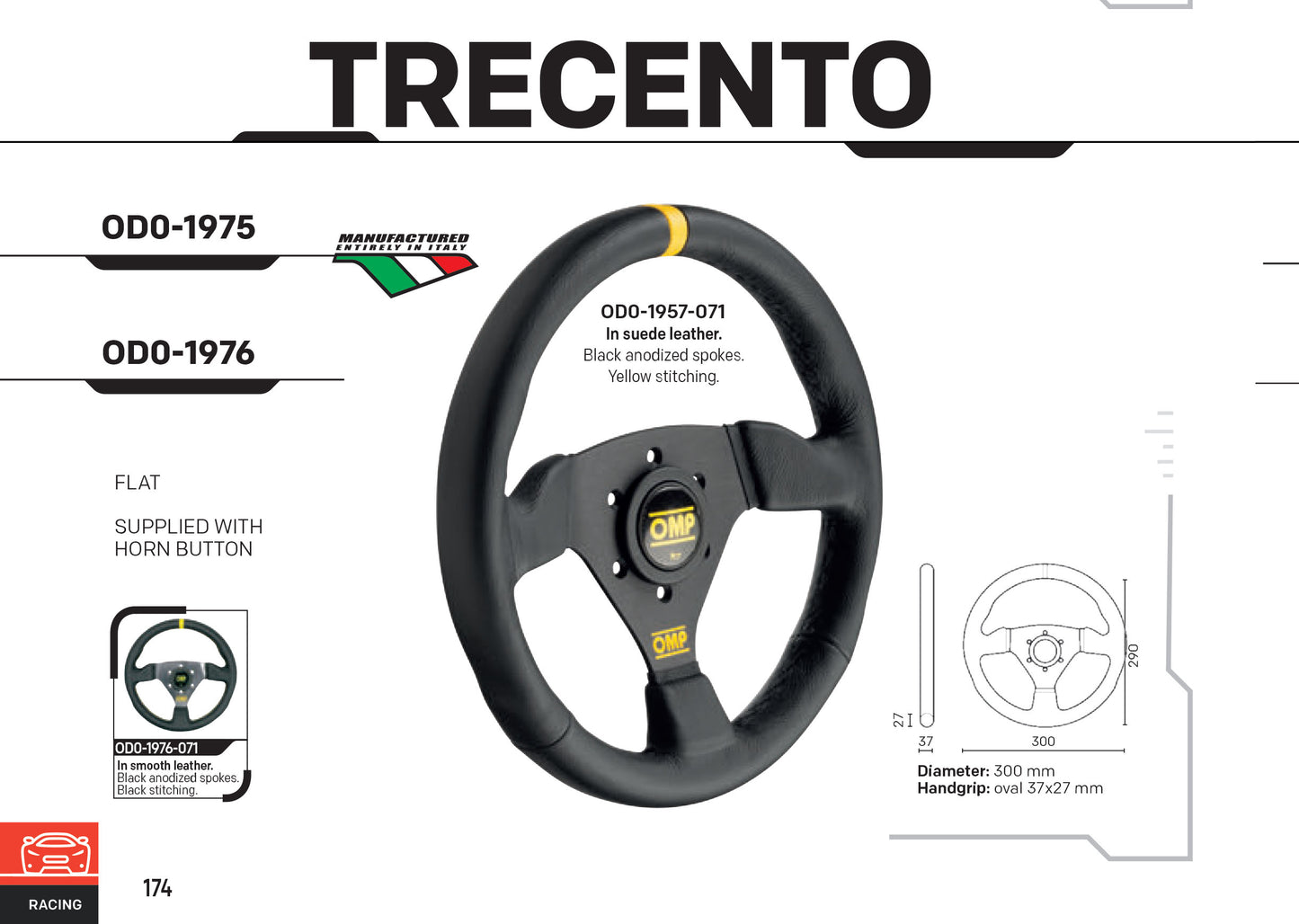 OD/1975/N OMP TRECENTO STEERING WHEEL 300mm SUEDE LEATHER & BLACK SPOKES