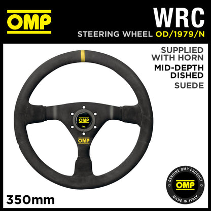 OD/1979/N OMP WRC STEERING WHEEL MID-DEPTH 350mm BLACK SUEDE LEATHER GENUINE OMP