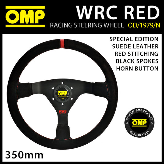 VOLANT OMP WRC ÉDITION SPÉCIALE MI-PROFONDEUR 350 mm CUIR DAIM ROUGE/NOIR