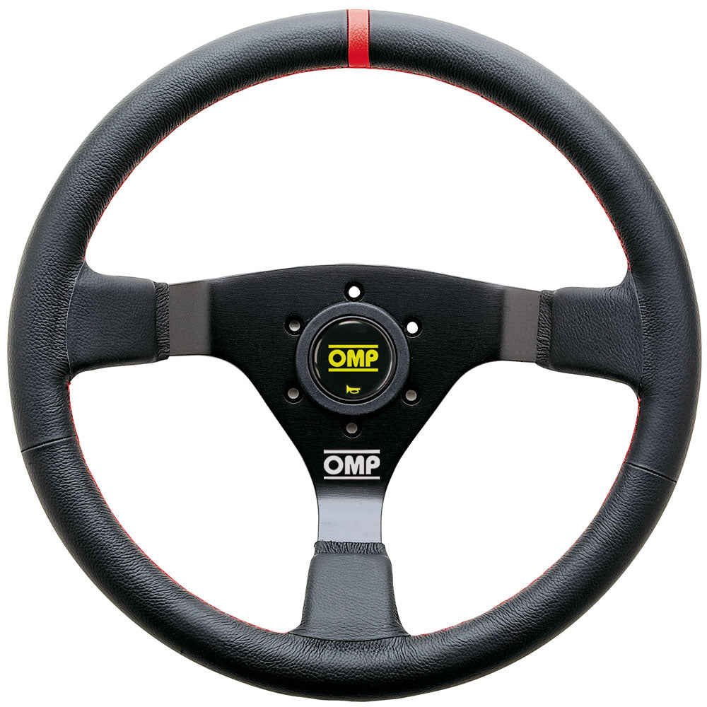 OD/1980/NR OMP WRC STEERING WHEEL 350mm SMOOTH LEATHER BLACK SPOKES & RED TRIM