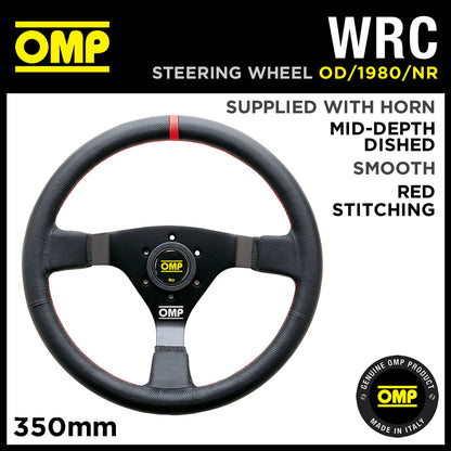 OD/1980/NR OMP WRC STEERING WHEEL 350mm SMOOTH LEATHER BLACK SPOKES & RED TRIM