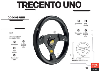 OD/1989/NN OMP TRECENTO UNO SPORTLENKRAD 300 mm aus SCHWARZEM POLYURETHAN