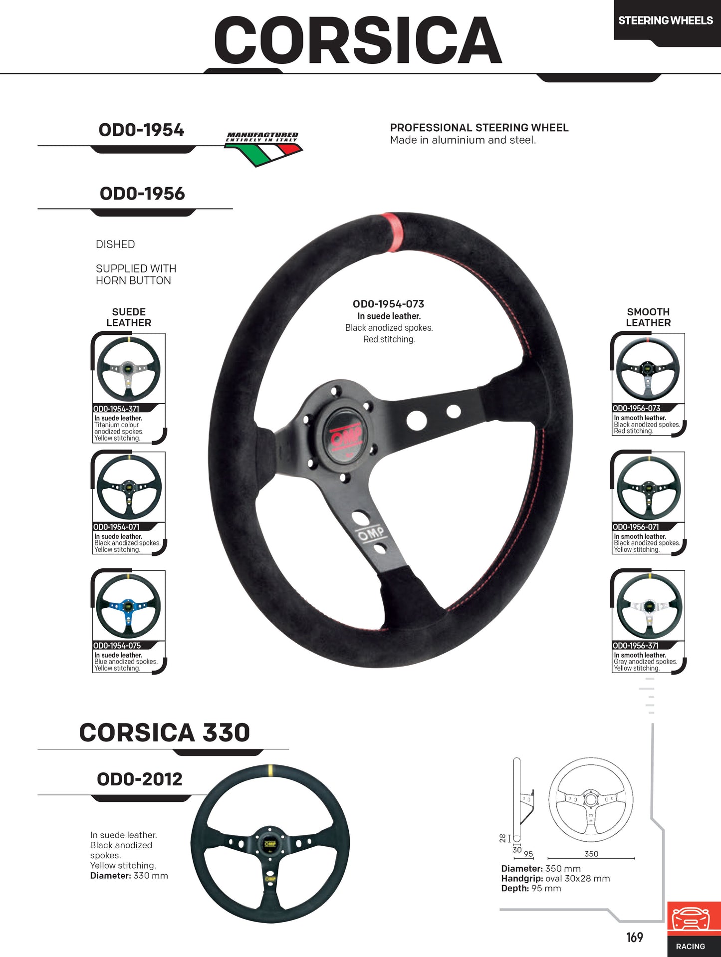 OD/2012/NN OMP CORSICA VOLANT CUVÉ 330mm CUIR DAIM ET RAYONS NOIRS