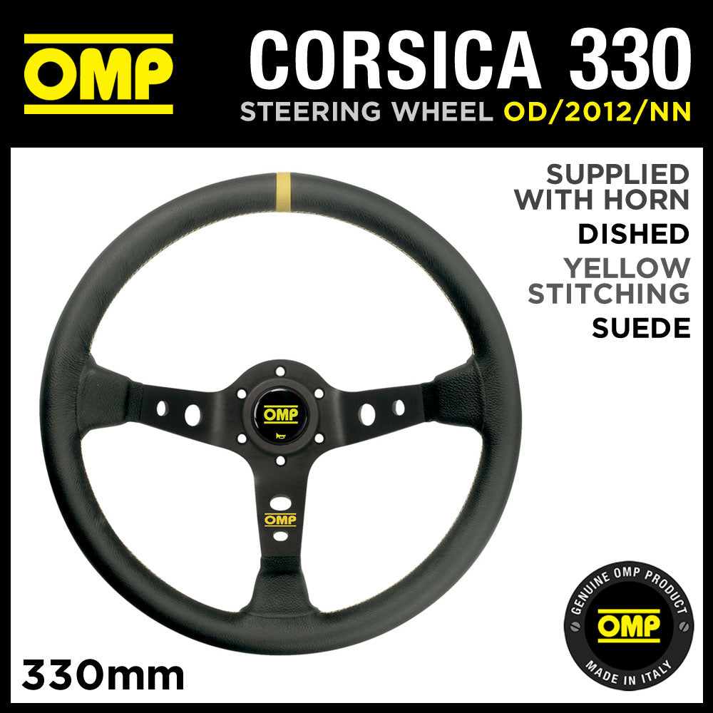 OD/2012/NN OMP CORSICA 330mm DISHED STEERING WHEEL SUEDE LEATHER & BLACK SPOKES