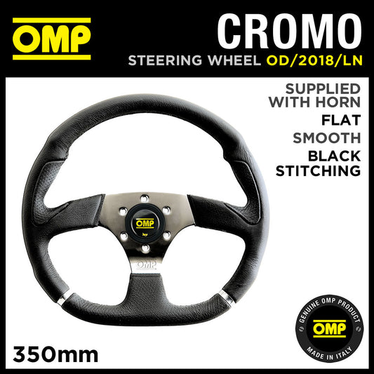 OD/2018/LN VOLANT SPORT OMP CROMO 350mm RAYONS CHROMÉS en CUIR LISSE !